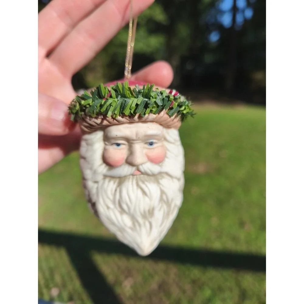 Vintage LOT Santa Claus‎ Head Christmas Ornament Ceramic Hand Painted.